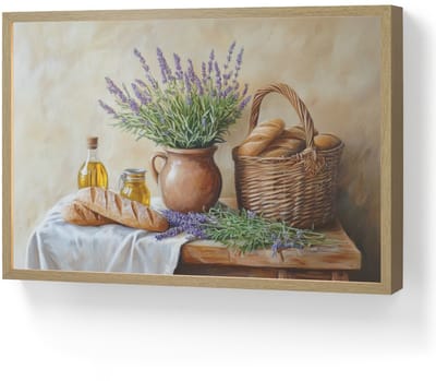 Wandlamp 60x40 cm - Oplaadbaar - Lavendel - Brood - Stilleven - Wandlampen binnen woonkamer - Slaapkamer lamp - Decoratieve nachtlamp - Vloerlamp draadloos