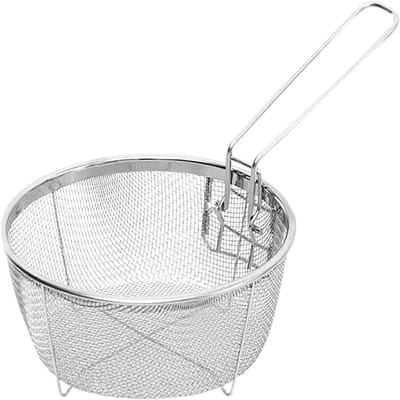 Ynkkvre -Frituurmand - Frituurmandje - Pannenmand - Opvouwbare Frituurmand - Ronde Frituurmand - Frituurmand Met Handvat - Inklapbare Handgreep - Mand Voor Frituurpan - Roestvrijstaal - Keuken Kookzeef Voor Frites Kippenpoten Uienringen Garnalen