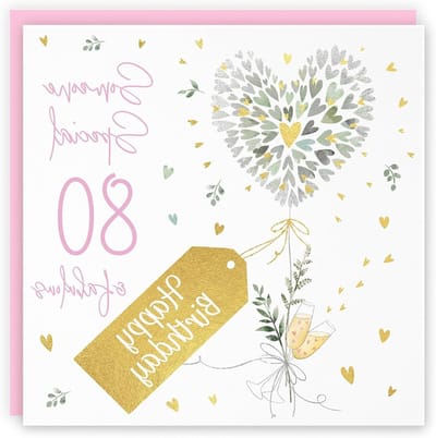 Hunts England - 80e Someone Special Contemporary Hearts Verjaardagskaart - Luxe Gouden Folie - Milo's Gallery - Leeftijd 80 Vrouw Fabulous Verjaardagskaart - Roze Envelop
