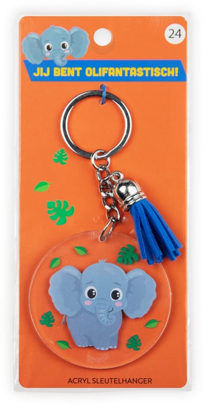 Sleutelhanger met kwastje | Acryl sleutelhanger - Olifant