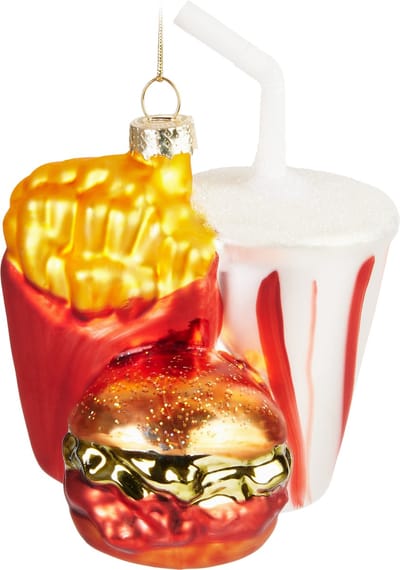 BRUBAKER Fast Food - Handgeschilderde Glazen Kerstbal - Handgeblazen Kerstversiering - Grappige Kersthanger - Kerstboom Decoratie - 10cm