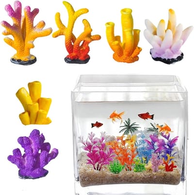 6 stuks kunstmatige aquariumdecoratie, kunstplanten, accessoires voor aquarium, zoetwaterdecoratie, kunstplanten met koraalhars, kleurrijke planten voor aquaria