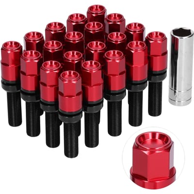 20 stuks Stalen Verlengde Wielbouten M12x1.25 28mm Draad met Huls Universeel voor AutoRood