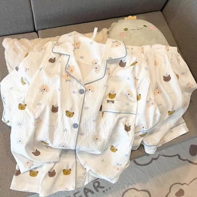 2 STUKS Dames Pyjama Nachtkleding Casual Pyjama Set Korte Mouw Shorts Pak Hond en Kat Print Zacht Comfort Huis Vrije Tijd Kleding XXL beige