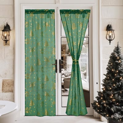 Dailygoods- Kerstgordijnen Doorschijnend - 2 Stuks - 60x240cm - Lichtfilterend - Roedezak met 2 Maten - Feestelijke Motieven - Gordijnen