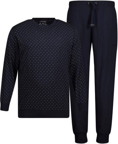 JP 1880 - Heren - Pyjama Buik-Fit shirt met lange mouwen lange broek - Navy blauw - Maat XXL