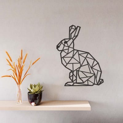 Geometrische Wanddecoratie - Konijn - Hout - Wall Art - Muurdecoratie - Zwart - 37.5 x 29 cm