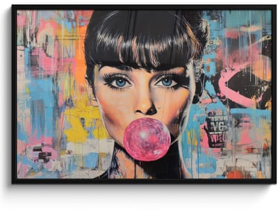 Poster in lijst - Fotolijst 120x80 cm - Posters - Kauwgom - Vrouw - Penseelstreken - Modern - Posterlijst zwart - Decoratie - Wanddecoratie woonkamer - Muurdecoratie slaapkamer
