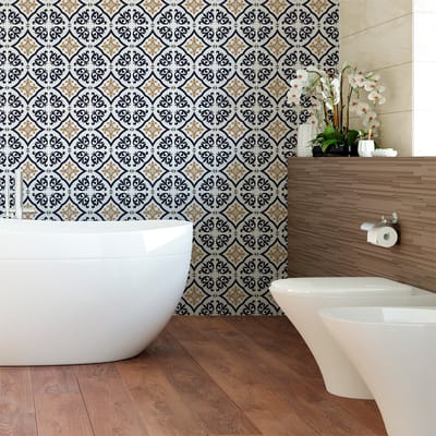 Zelfklevende tegelmuurstickers voor keuken en badkamer - 30 cementtegelstickers, Azulejos-stijl, Isaura - 30 stickers, 10x10 cm