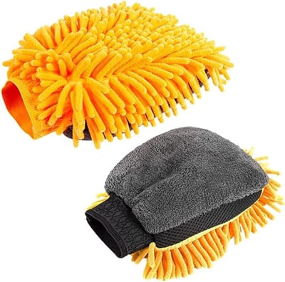 Narimano® Dubbelzijdige Microfiber Wash Handschoenen, Oranje- Autohandschoen, auto accessoires, Waterdichte Washandschoenen, voor Auto Reiniging en Huishouden Reiniging