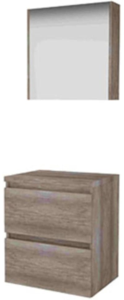 Basic-Line Comfort 46 Badkamermeubelset - 60 x 46 cm - Greeploos - 2 Lades - Wastafelblad - Spiegelkast - Scotch Oak