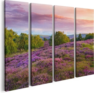 Artaza Canvas Schilderij Vierluik Paarse Weide - 80x60 - Foto Op Canvas - Canvas Print