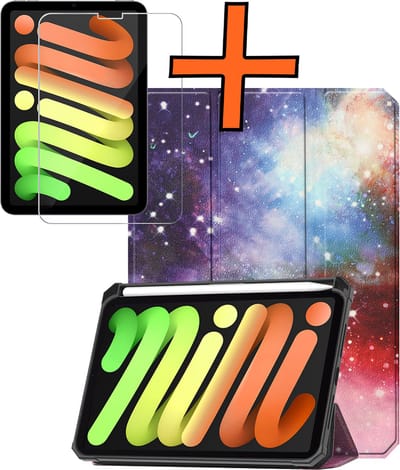 Hoesje - Geschikt voor Apple iPad Mini 7 (2024) - 8.3 inch - 7e Generatie - Met Screenprotector - Trifold Bookcase - Hard Cover Case - Met Uitsparing Geschikt voor Apple Pencil - Hardcover Book - Tablet Hoes - Galaxy