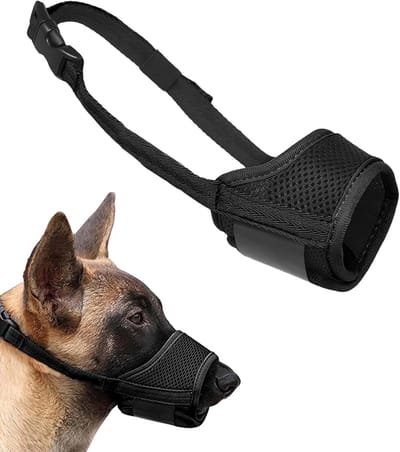 Muilkorf voor middelgrote honden met ademend netweefsel, voorkomt bijten en blaffen, eenvoudig aan- en uittrekken