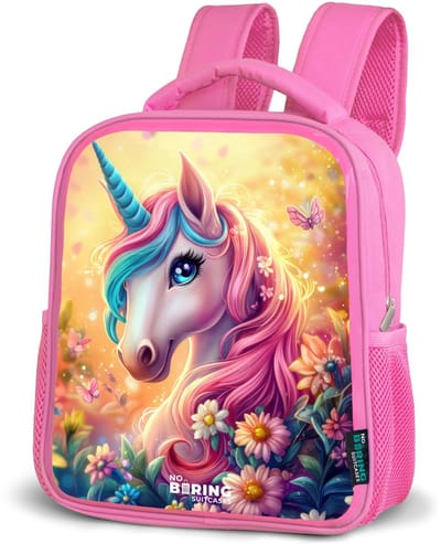 NoBoringSuitcases.com® - Rugzak roze - Schooltas meisjes - Eenhoorn met kleurrijke bloemen - Kinder rugtas meisje - Boekentas kind - Kinderrugzak voor school - Schoolrugzak