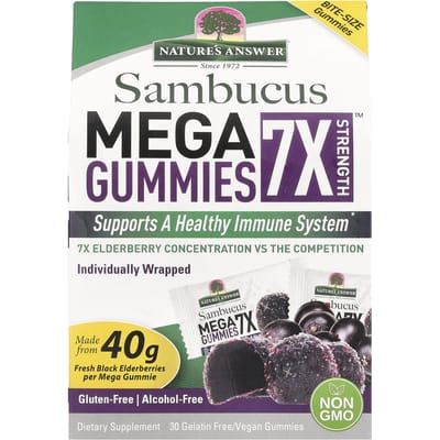 Nature'S Answer, Sambucus Mega Gummies 7X Strength™, 202mg, Gelatinevrije/Vegan Gummies, 30 Stuks