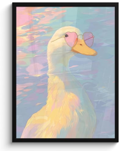 Poster in lijst - Fotolijst 60x80 cm - Posters - Eend - Zonnebril - Water - Posterlijst zwart - Decoratie - Wanddecoratie woonkamer - Muurdecoratie slaapkamer