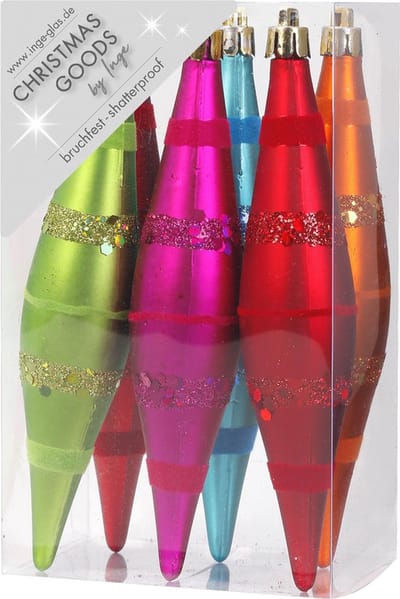 6x Kunststof kersthangers pegels kerstballen gekleurd 15 cm - Onbreekbaar - Kerstboomversiering kerstornamenten
