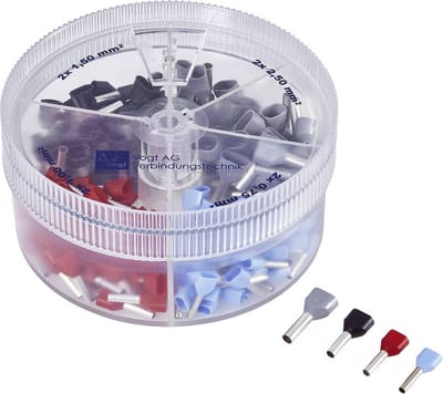 Vogt Verbindungstechnik 737023 Assortiment dubbele adereindhulzen 0.75 mm², 1 mm², 1.5 mm², 2.5 mm² Deels geïsoleerd Wit, Geel, Rood, Blauw 200 stuk(s)