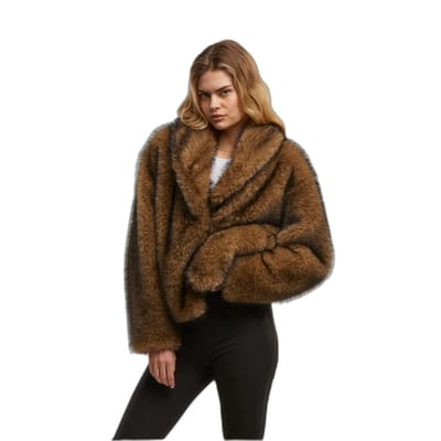 Urban Classics - Short Faux Fur Jacket - XS - Bruin/Zwart