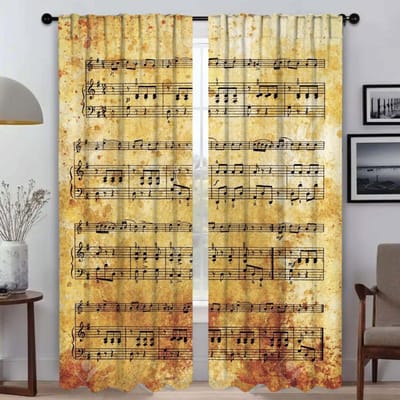 Gordijnen voor Woonkamer Gordijn voor Kamer 2 Panelen Vintage Muzieknoot Interieurgordijnen Scheidingswand Halloween Decoratie Kind W60xH90cmx2pcs-CL