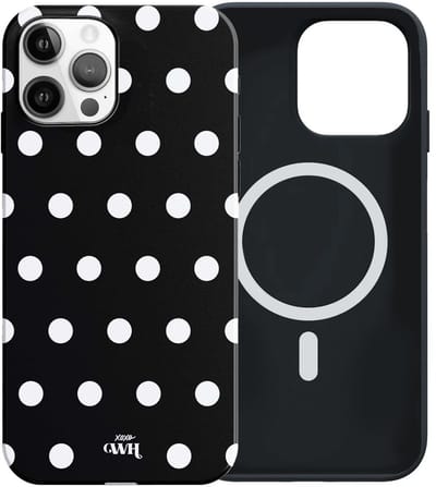 xoxo Wildhearts Polka Dots (Zwart) - Double Layer - Magnetisch hoesje geschikt voor iPhone 12 Pro MagSafe - Hard case met stippenpatroon - Beschermhoes - Shockproof case - Stippatroon - Zwart / Wit