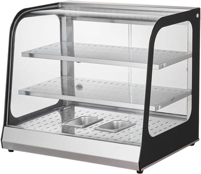 Warmhoudvitrine Horeca - 2-laags Voedselwarmer 111 L - 850 W Vermogen - Gehard Glas - Stoomverwarming - Temperatuur 30–85°C Regelbaar