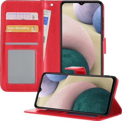 Hoesje - Geschikt voor Samsung Galaxy A12 - Luxe Bookcase - Walletcase Hoes - Portemonnee - Cover - Telefoonhoes - Rood