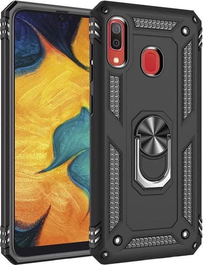 Hoesje Geschikt voor: Samsung Galaxy A20E Rugged Ring Armor schokbestendige zwart