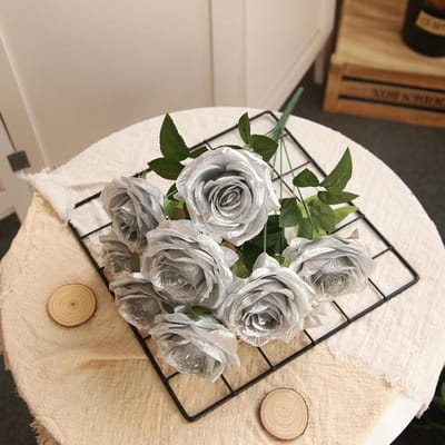 10 Koppen Goud Zilver Roos Kunstbloem DIY Bruiloft Bloemstuk Materiaal Zijde Bruidsboeket Huisdecoratie Foto Requisieten