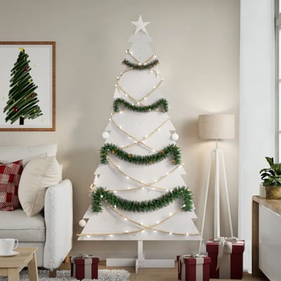 vidaXL - Kerstdecoratie - kerstboom - 180 - cm - massief - grenenhout - wit