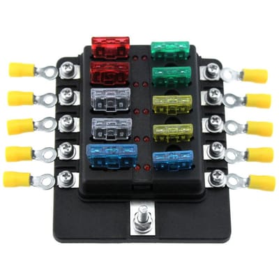 10-weg Steekzekeringkast Houder Zekeringblokken met Rode LED Indicator 10 Stuks Zekeringen 10 Stuks Klemmen voor Auto Boot Marine Caravan gray