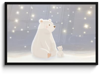 Poster in lijst - Fotolijst 90x60 cm - Posters - Ijsbeer - Sneeuw - Sterren - Blauw - Posterlijst zwart - Decoratie - Wanddecoratie woonkamer - Muurdecoratie slaapkamer