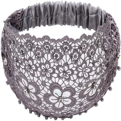 Elegante bloemenkant kralen hoofdband - Polyester holle hoofdband met elastische band - Verkleed haaraccessoire set - Patroon effen co One Size grijze kleur