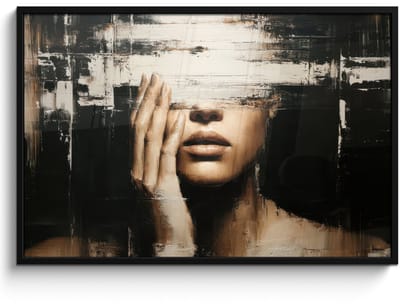 Poster in lijst - Fotolijst 120x80 cm - Posters - Hand - Gezicht - Strepen - Abstract - Posterlijst zwart - Decoratie - Wanddecoratie woonkamer - Muurdecoratie slaapkamer