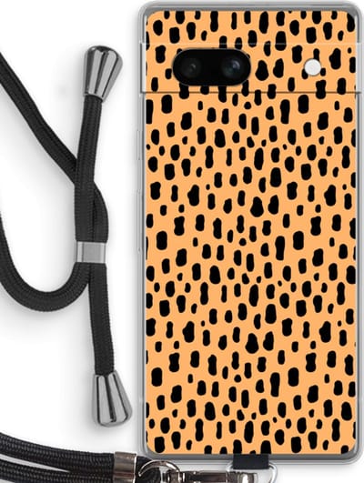 Case Company® - Hoesje met koord geschikt voor Google Pixel 7A hoesje met Koord - Panter - Telefoonhoesje met Zwart Koord - Bescherming aan alle Kanten en Over de Schermrand