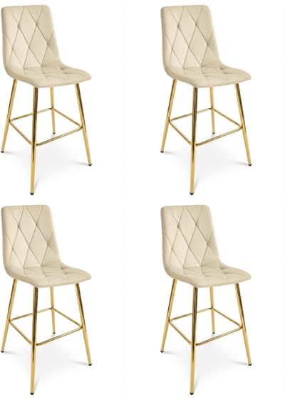 Set van 4 barkrukken LIBRA - Lichtbeige fluweel - Gouden metalen poten - Modern design