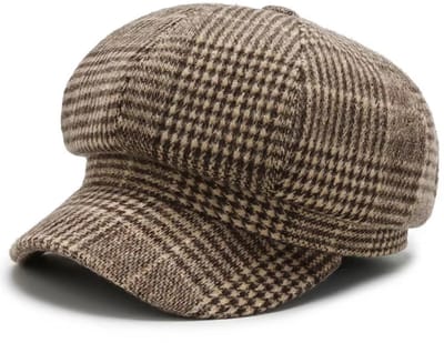 Houndstooth Baret voor Vrouwen 56-58 cm | Achthoekige Retro Baret met Eendstong | Elegante Modehoed Outdoor Pet Cap