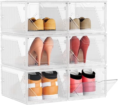 SONGMICS - Schoenendoos - Schoenendozen Set van 6 - Stapelbaar en Transparant - Magnetische Sluiting