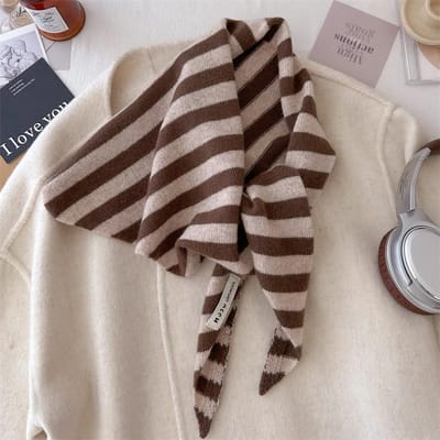 Dames Wollen Sjaal Sjaal Winter Warm Zacht Gebreid Gestreept Driehoek Mode Bandana Dame Wol Sjaals One Size gray