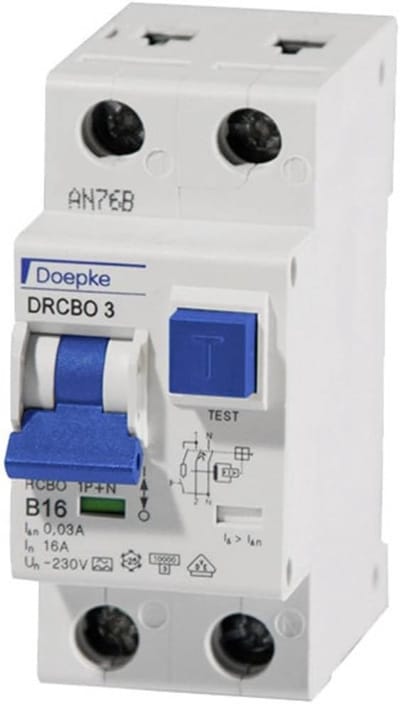 Stroomonderbreker - FI-schakelaar aardlek - Veilige stroomvoorziening - 16A 30mA selectief - 10x10x10 cm