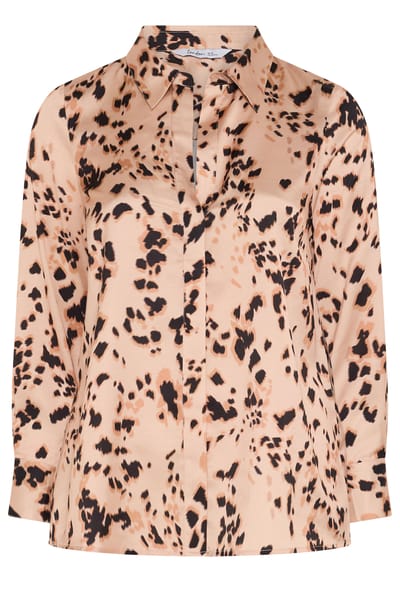 Yours London Curve Bruine Satijnen Blouse Met Dierenprint Size 38