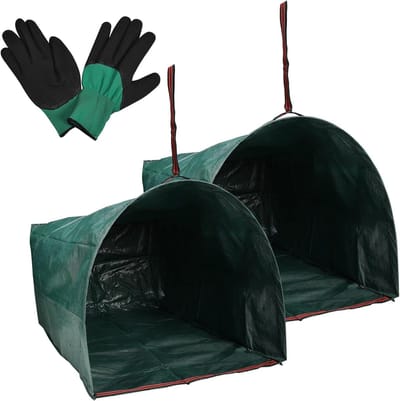 Set van 2 Tuinafvalzakken van 270 Liter - Grote, Scheurbestendige Afvalzakken met Handvat voor Bladeren, Tuinafval en Wasgoed, Inclusief Handschoenen voor Gemakkelijk Gebruik