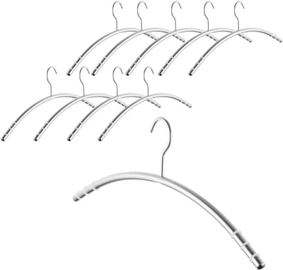 SOTECH 10 stuks design kledinghangers van roestvrij staal SS201 met antislipringen (haken 360 graden draaibaar, ronde buis Ø 12 mm x 433 mm, geborsteld)