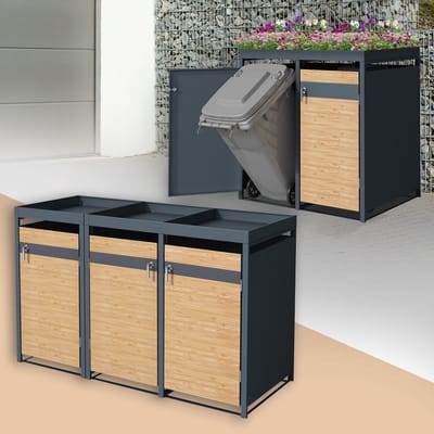 Klikoombouw, Container ombouw met groendak, voor 3 containers tot 240 l, 200 x 80 x 124 cm, van staal met larikslook ML-Design