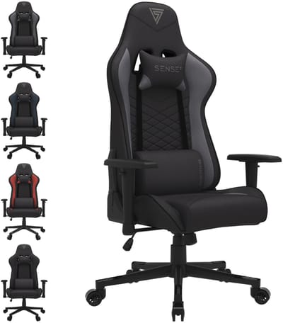 SENSE7 Spellcaster - Ergonomische bureaustoel - Gamingstoel - nek- en lendenkussen - In hoogte verstelbaar - Ademend materiaal - Duurzaam en comfortabel - Maximale belasting 150 kg - tot 185 cm lang - Zwart en grijs