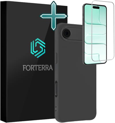 Hoesje Met Screenprotector - Geschikt voor Apple iPhone Air - Sterk & Shockproof - Telefoon Hoes - Back Cover - Siliconen Case - Zwart