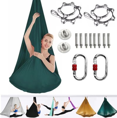 Yoga Aerial Doek - Hangmat Set - Thuis Fitness - 500kg Draagvermogen - 2.6 Meter - Donkergroen