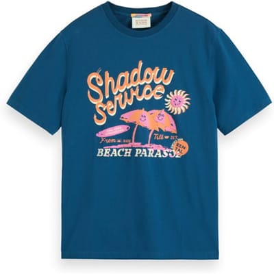 Scotch & Soda Front Artwork T-shirt Harbour Teal Size: S | Printed T-Shirts Outlet | Heren | Blauw