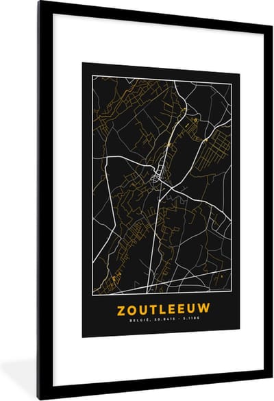 Fotolijst incl. Poster - Zoutleeuw - Stadskaart - Plattegrond - Kaart - Goud - 80x120 cm - Posterlijst